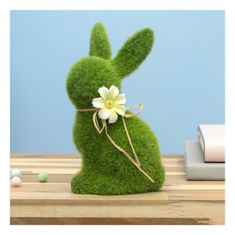 Faux Grass Bunny with Flower 15.5cm