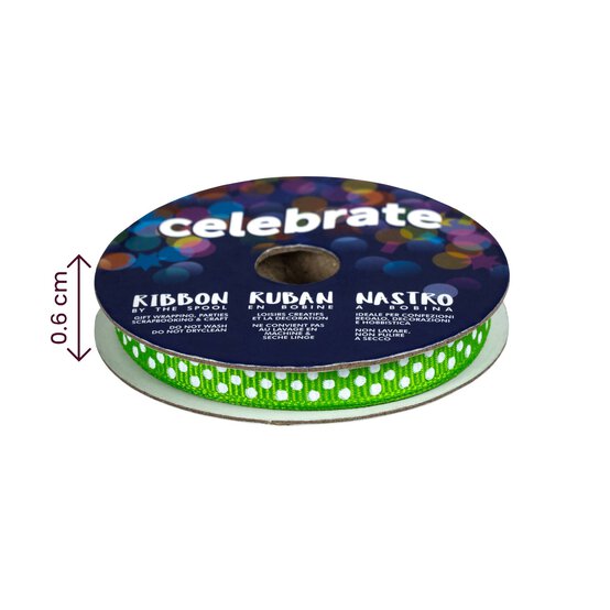 Lime Grosgrain Polka Dot Ribbon 6mm x 5m image number 4