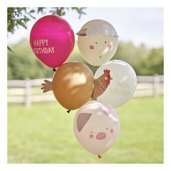 Ginger Ray Farm Animals Birthday Balloons 5 Pack image number 2