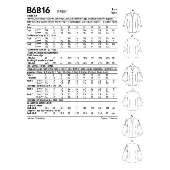 Butterick Women’s Tops Sewing Pattern B6816 (14-22) image number 2