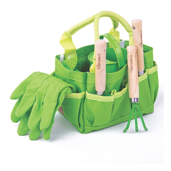 Bigjigs Small Tote Bag with Children's Garden Tools image number 1