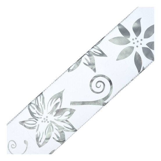 Silver Poinsettia Wire Edge Organza Ribbon 63mm x 3m image number 4