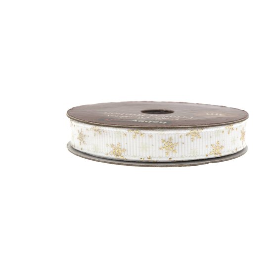 White and Gold Snowflake Printed Ribbon 10mm x 3m image number 5