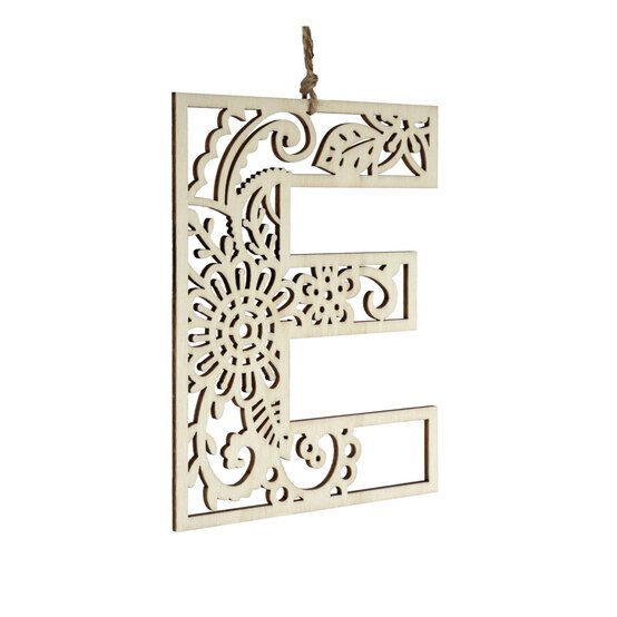 Wooden Filigree Hanging Letter E 12cm image number 1