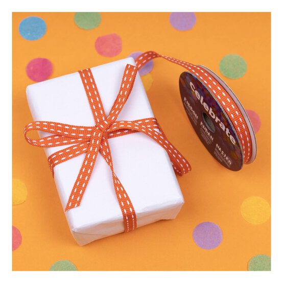 Hot Orange Grosgrain Running Stitch Ribbon 6mm x 5m image number 5