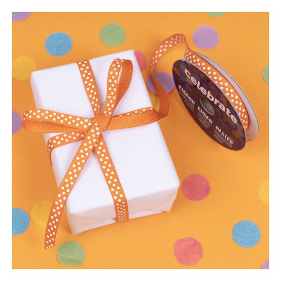 Hot Orange Grosgrain Polka Dot Ribbon 6mm x 5m image number 5