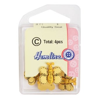 Hemline Yellow Novelty Bee Button 4 Pack image number 2
