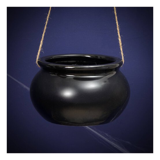 Black Glazed Ceramic Cauldron Decoration 17cm image number 1