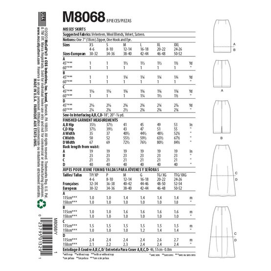 McCall&rsquo;s Women's Skirt Sewing Pattern L-XXL M8068 image number 2