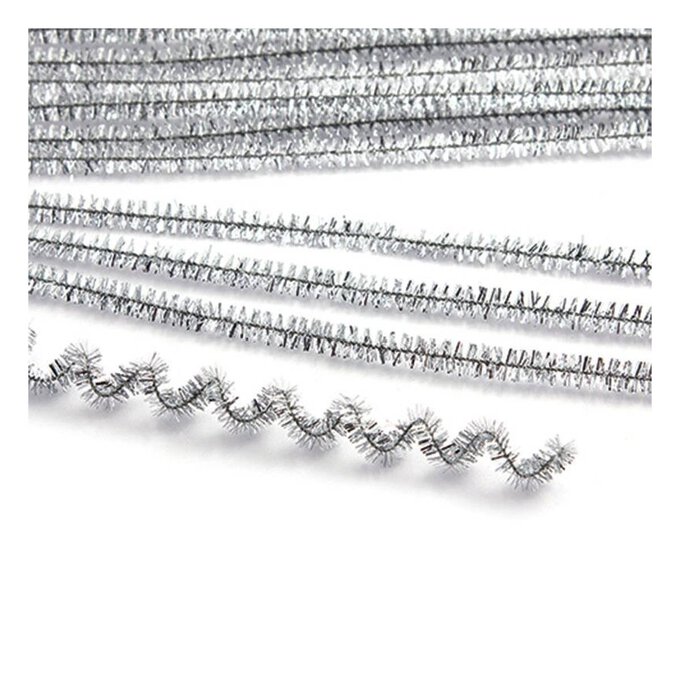 Silver Tinsel Pipe Cleaners 25 Pack
