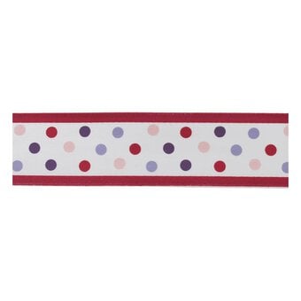 Purple and Red Polka Dot Satin Ribbon 25mm x 2.5m image number 2