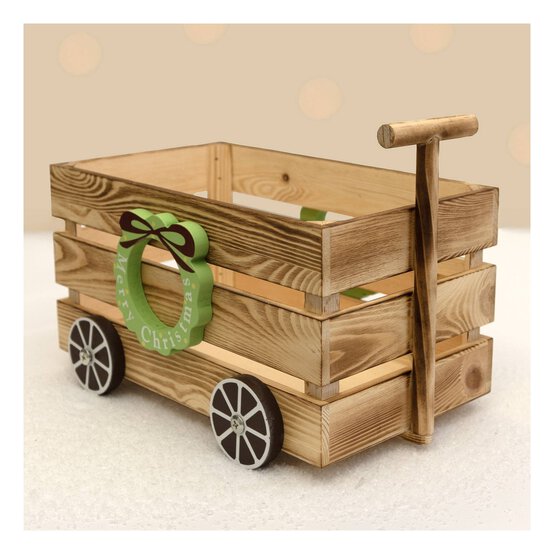 Merry Christmas Wooden Crate on Wheels 30cm image number 1