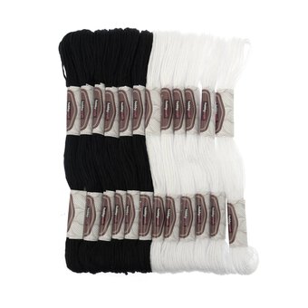 Black and White Embroidery Floss 8m 12 Pack