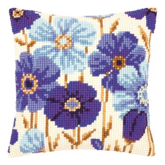 Vervaco Blue Flowers Cross Stitch Cushion Front Kit