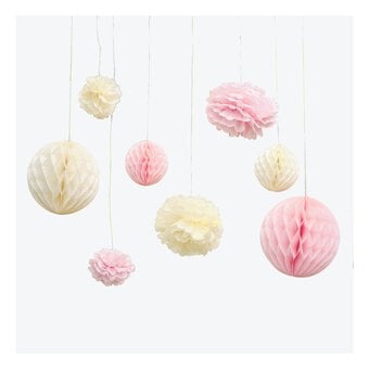 Ginger Ray Pom Pom and Honeycomb Hanging Decorations 8 Pack image number 2
