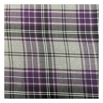 Grey and Purple Poly Viscose Tartan Fabric by the Metre