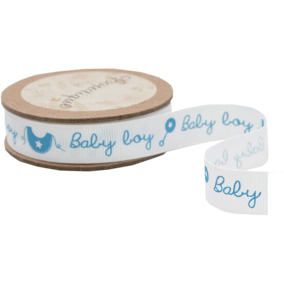 Baby Boy Rattle Grosgrain Ribbon 15mm x 5m image number 3