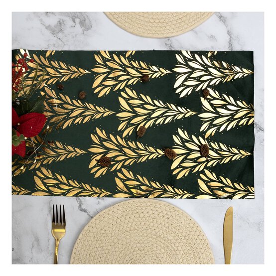 Gold and Green Leaves Table Runner 28cm x 2.75m  image number 2