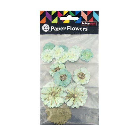 Turquoise Paper Flowers 20 Pack image number 2