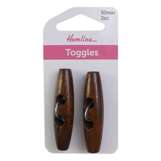 Hemline Dark Brown Woodtune Toggles 50mm 2 Pack image number 2