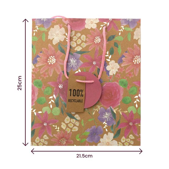 Kraft Floral Print Gift Bag 21.5cm x 25cm image number 5