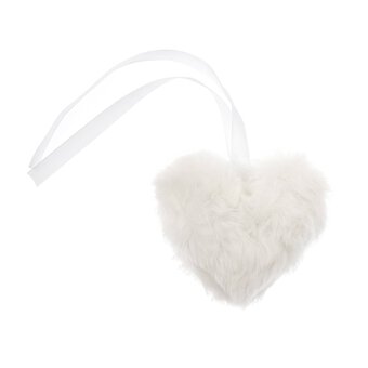 White Faux Fur Heart Pom 9cm 
