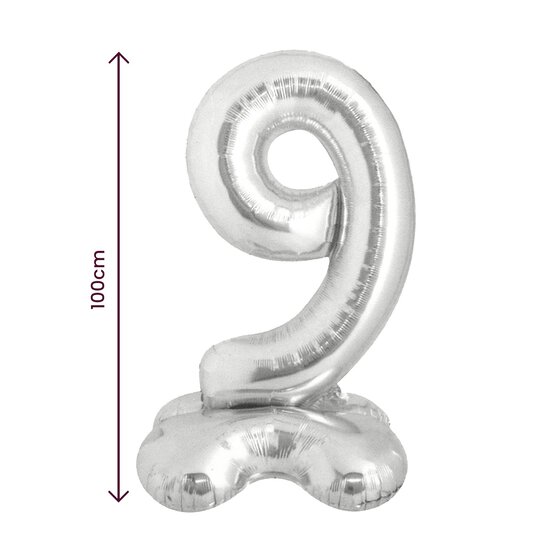 Standing Silver Number 9 Balloon 1m image number 2