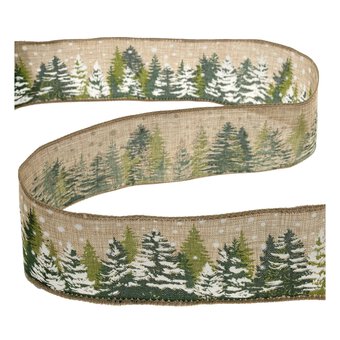 Festive Tree Wire Edge Printed Ribbon 63mm x 3m