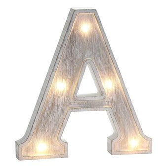 White Washed Wooden LED Letter A 21cm