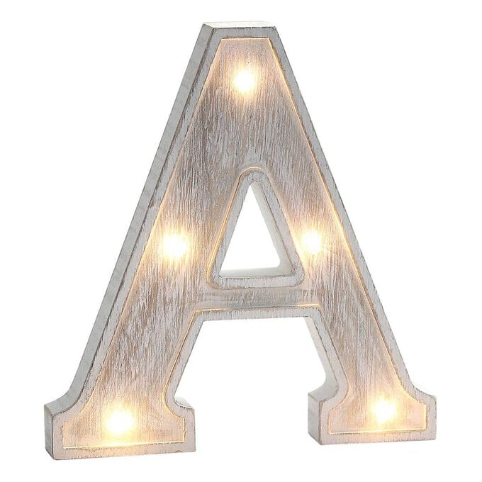 White Washed Wooden LED Letter A 21cm image number 1
