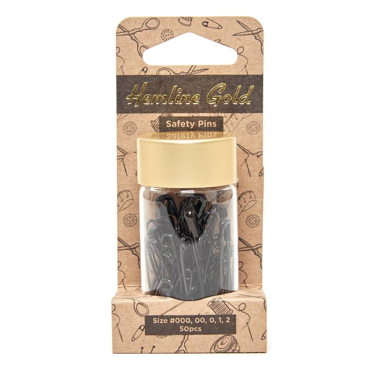 Hemline Gold Black Safety Pins 50 Pack Hobbycraft
