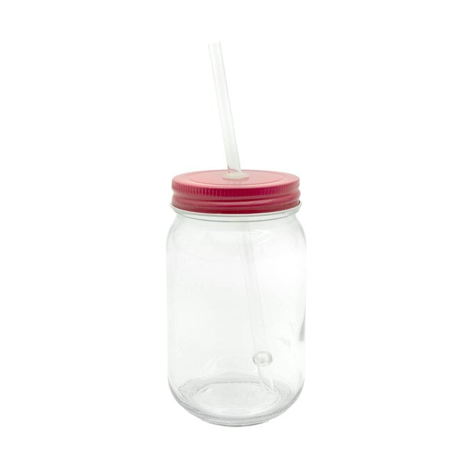 Pink Glass Drinking Jar with a Straw image number 1