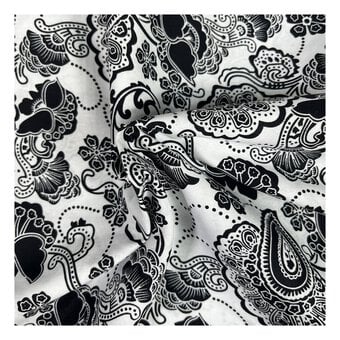 Black and White Paisley Cotton Poplin Fabric by the Metre
