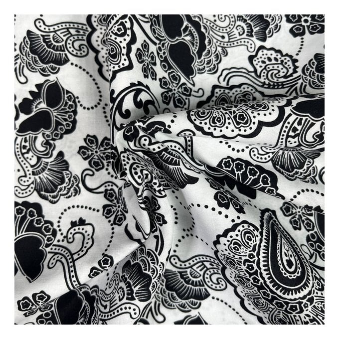 Black and White Paisley Cotton Poplin Fabric by the Metre image number 1