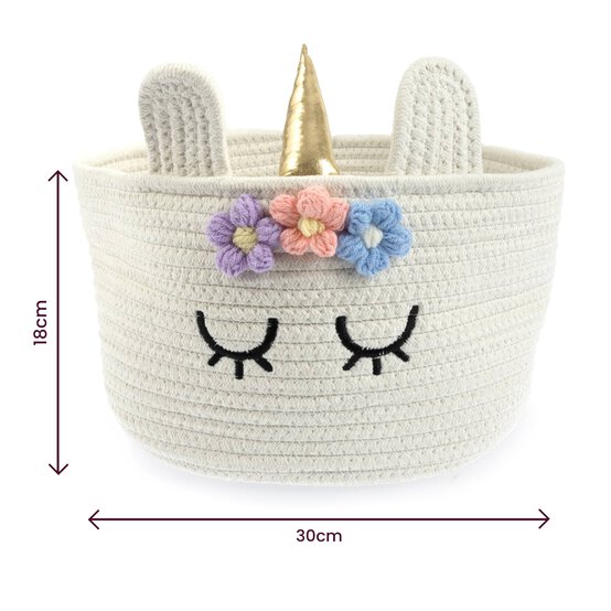 White Unicorn Cotton Rope Basket 30cm x 18cm  image number 4