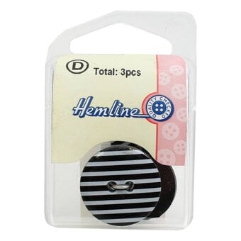 Hemline Black Novelty Stripey Button 3 Pack