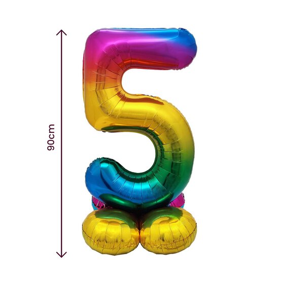 Standing Multicoloured Number 5 Balloon 90cm image number 2