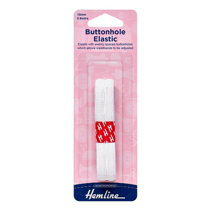 Hemline White Buttonhole Elastic 15mm x 0.9m image number 1