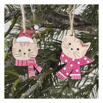Hanging Wooden Cat Decorations 8 Pack