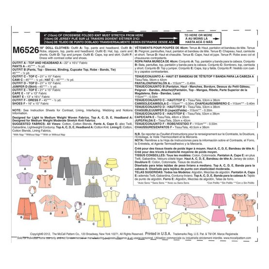 McCall’s Doll Clothes Sewing Pattern M6526 image number 2