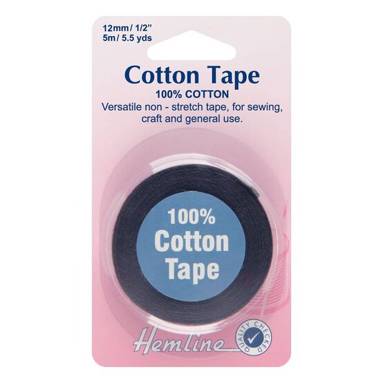 Hemline Black Cotton Tape 12mm x 5m image number 1