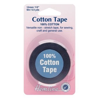Hemline Black Cotton Tape 12mm x 5m