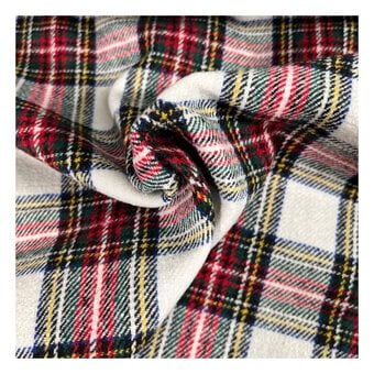 White Brushed Tartan Fabric by the Metre