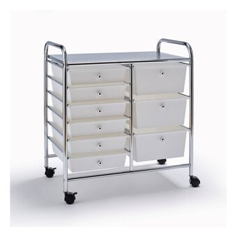 Matte White and Silver Rolling Organiser 9 Drawers