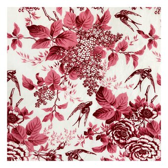Pink Rose and Swallow Cotton Poplin Fabric by the Metre