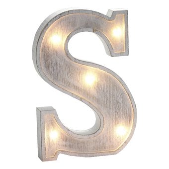 White Washed Wooden LED Letter S 21cm