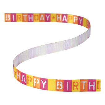 Yellow Happy Birthday Ribbon 15mm x 3.5m