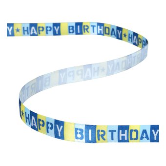 Blue Happy Birthday Ribbon 15mm x 3.5m