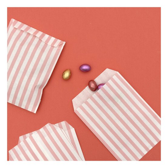 Pink and White Striped Treat Bags 50 Pack image number 2