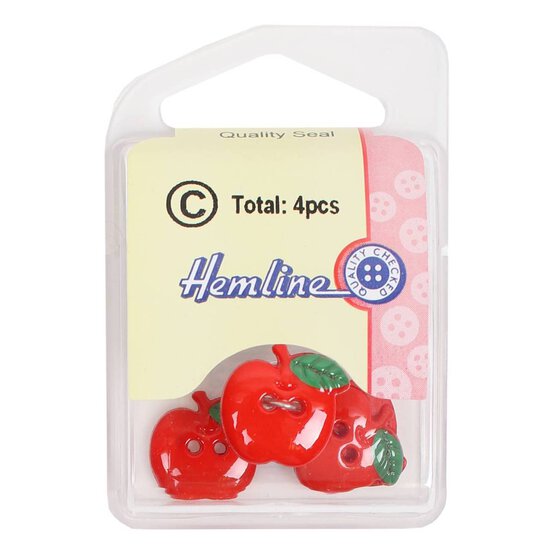 Hemline Red Novelty Apple Button 4 Pack image number 2